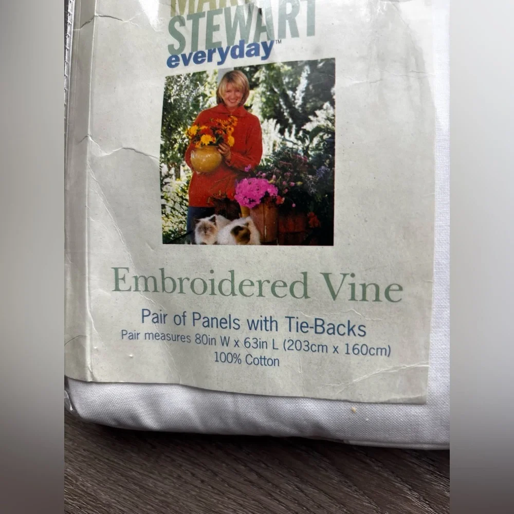 Martha Stewart Pair of Everyday White Embroidered Vine Panels 80” 63” Vintage